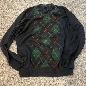 Tommy Hilfiger Men's V-Neck Argyle Sweater - Black, Green, Brown